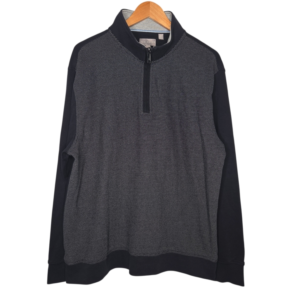 Ted Baker Mens Black Textured Quarter Zip Lindstrom Pullover XL